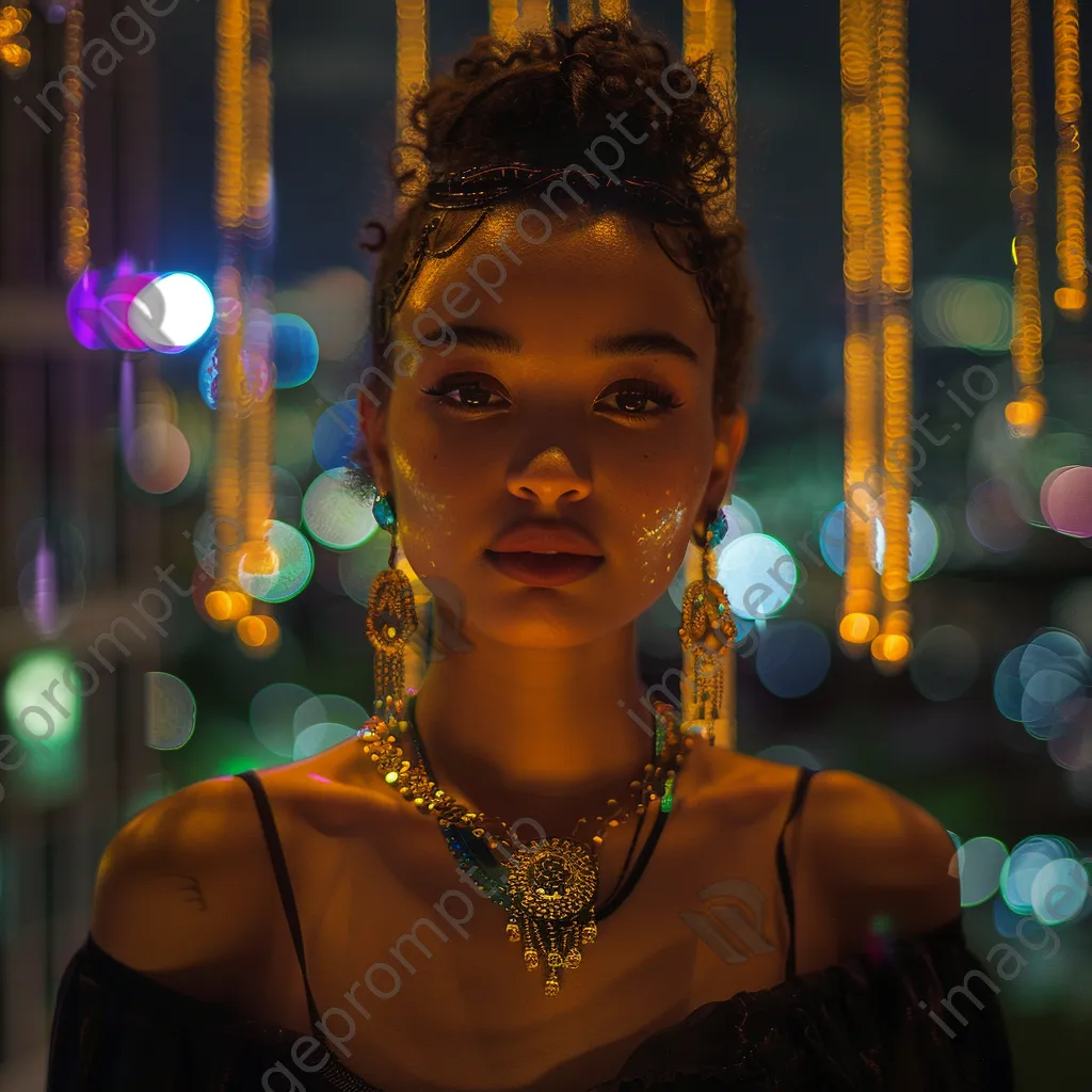 Young adult wearing cultural jewelry in an urban setting - Image 2