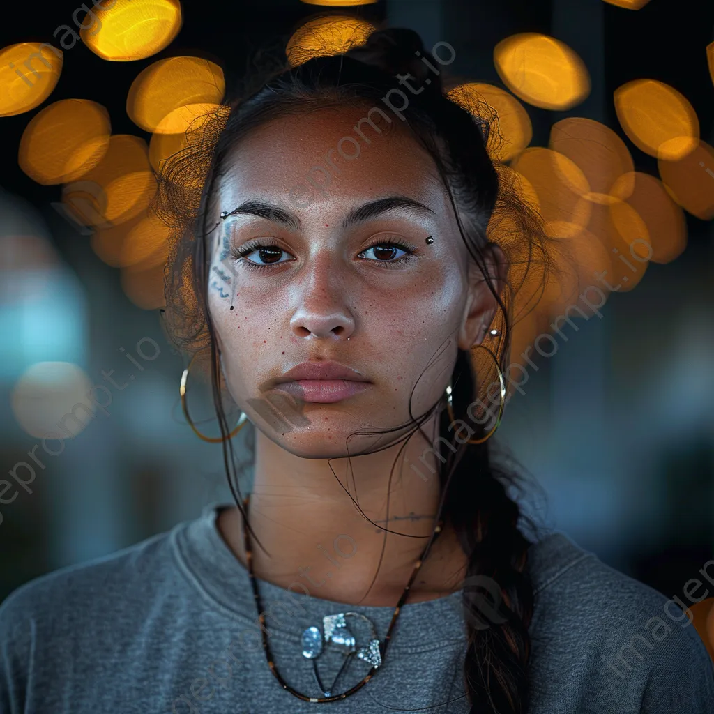 Young adult wearing cultural jewelry in an urban setting - Image 4