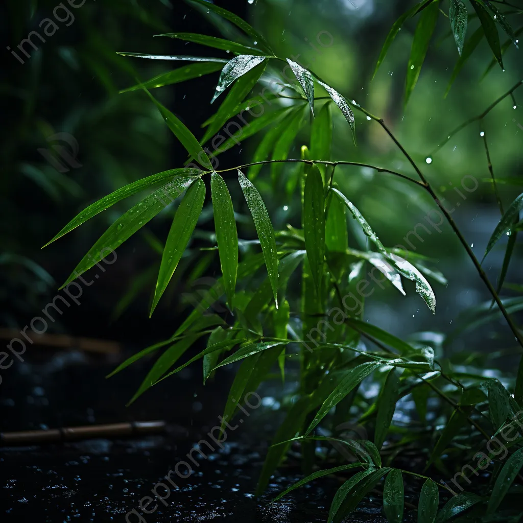 Bamboo forest during light rain with misty ambiance - Image 1