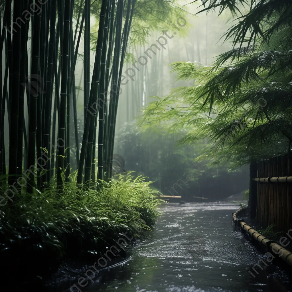 Bamboo forest during light rain with misty ambiance - Image 2