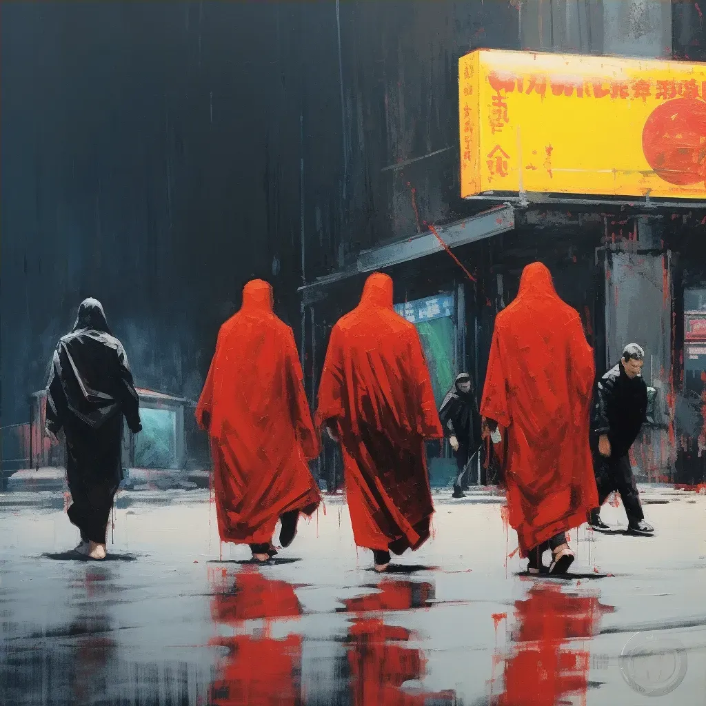 Image of monks near a fast food billboard - Image 4