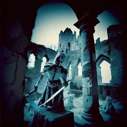 Ghostly knight with a glowing sword standing in castle ruins - Image 4