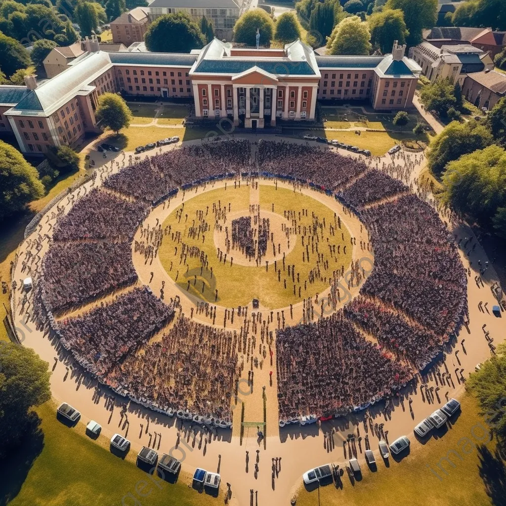 Aerial view of graduation ceremony with attendees on campus - Image 3