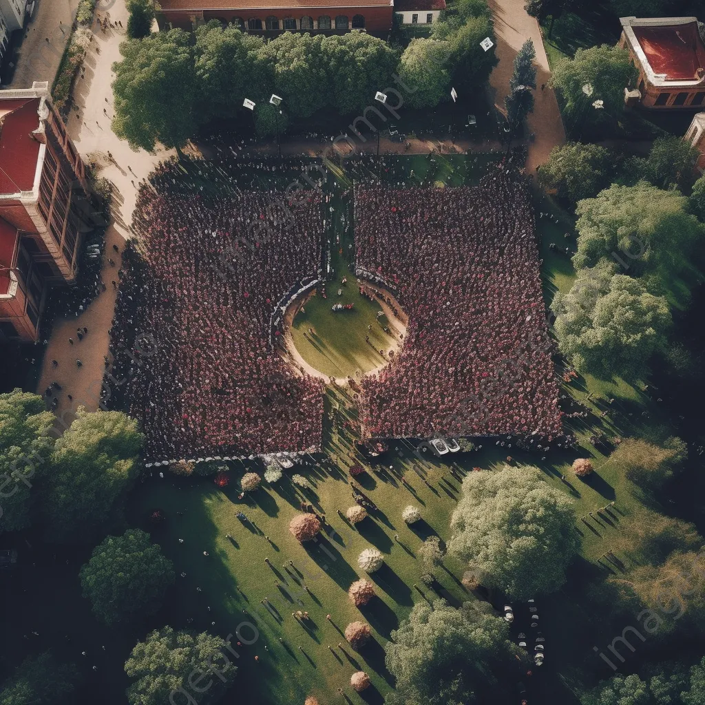 Aerial view of graduation ceremony with attendees on campus - Image 4