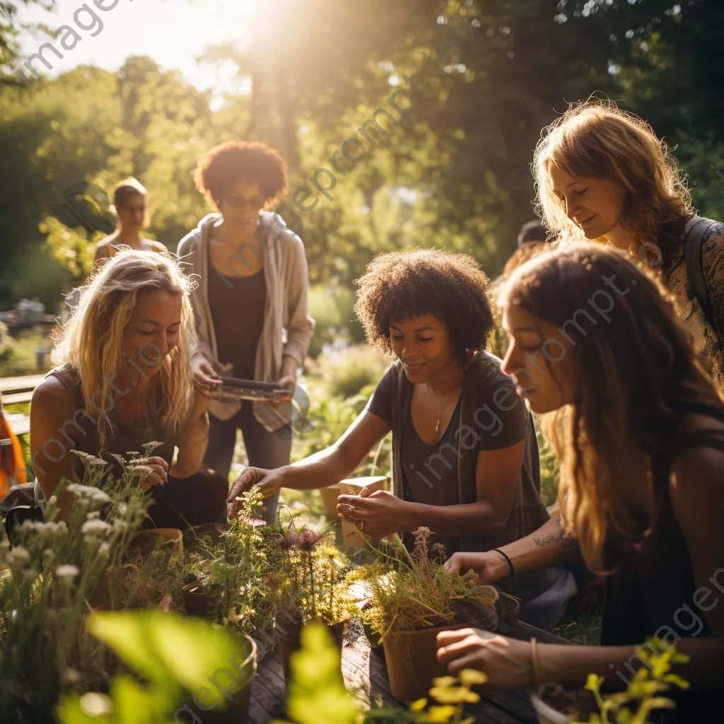 Diverse individuals at herbal workshop in traditional garden - Image 1