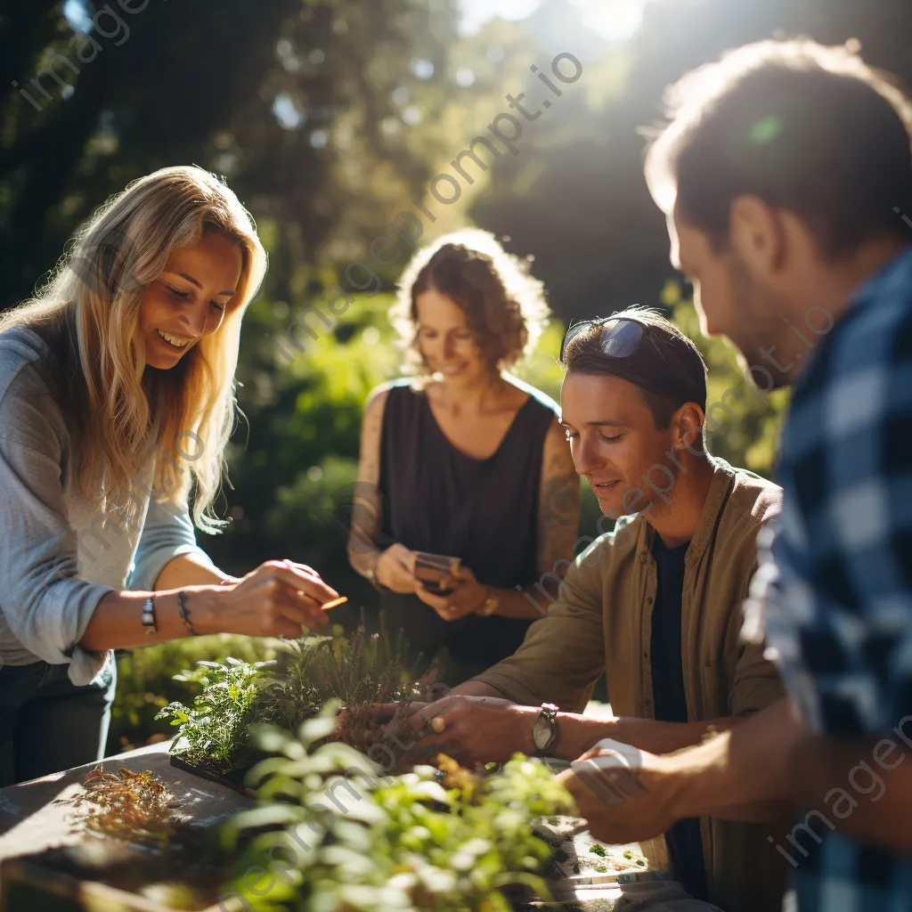 Diverse individuals at herbal workshop in traditional garden - Image 2