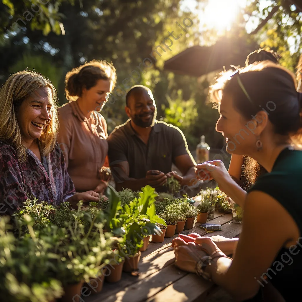 Diverse individuals at herbal workshop in traditional garden - Image 3