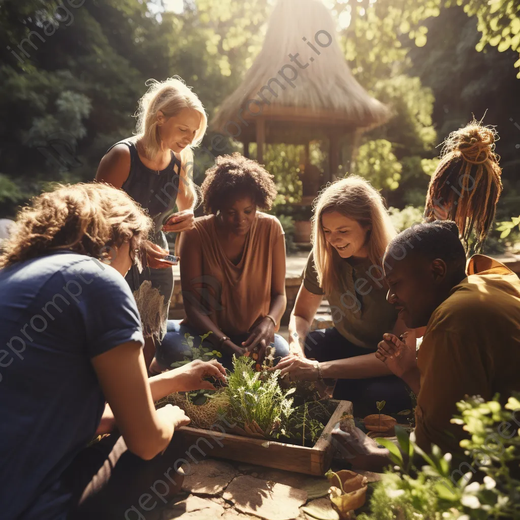 Diverse individuals at herbal workshop in traditional garden - Image 4