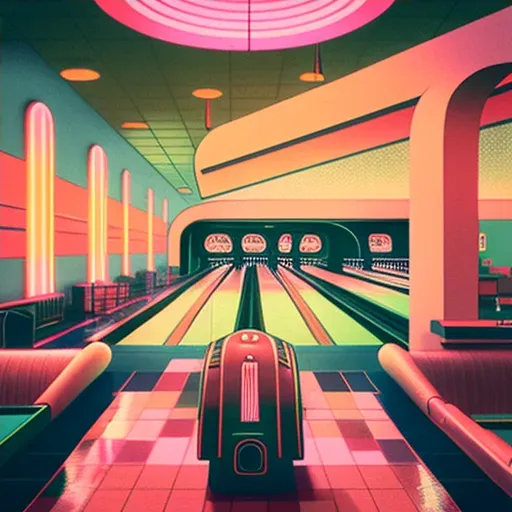 Image of a 1950s style bowling alley with futuristic upgrades - Image 4