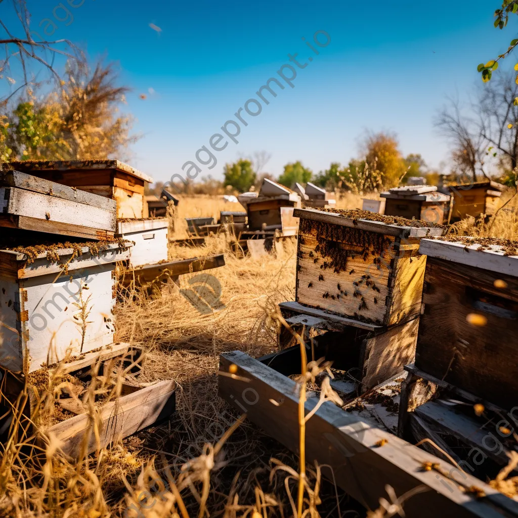 Vintage beehives set against a clear blue sky, highlighting artisanal details. - Image 2