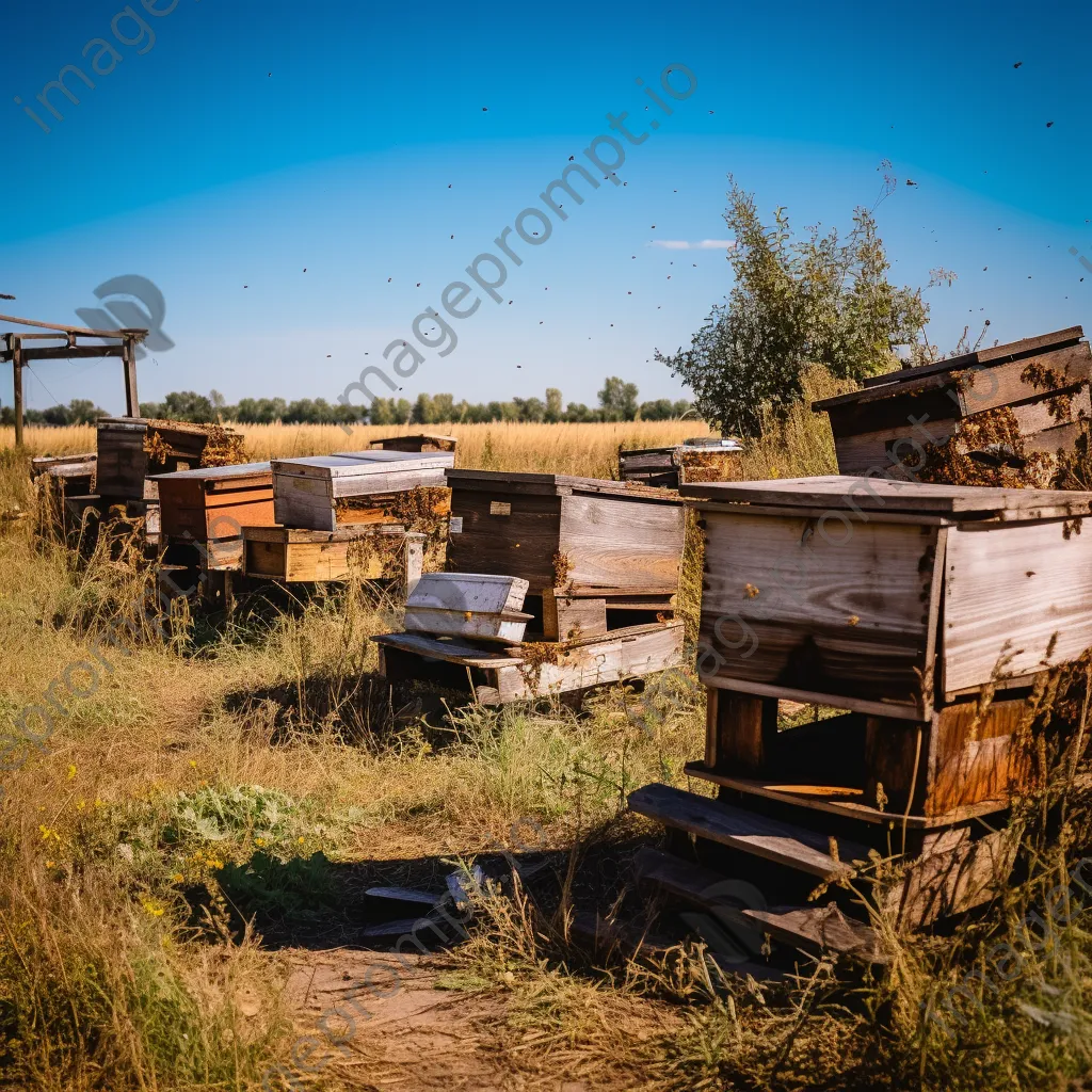 Vintage beehives set against a clear blue sky, highlighting artisanal details. - Image 3