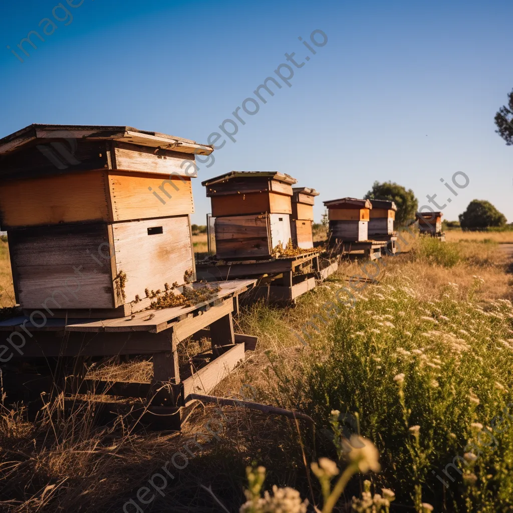 Vintage beehives set against a clear blue sky, highlighting artisanal details. - Image 4