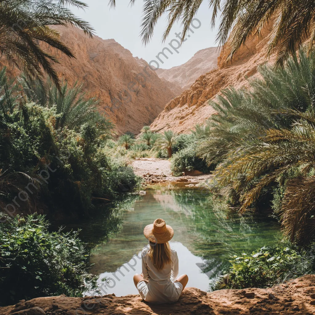 Traveler resting by a desert oasis - Image 3