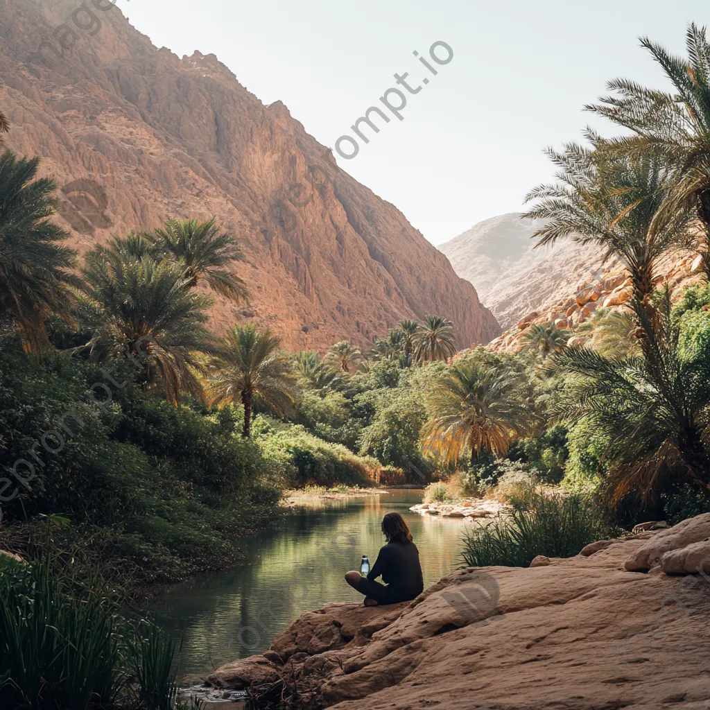 Traveler resting by a desert oasis - Image 4