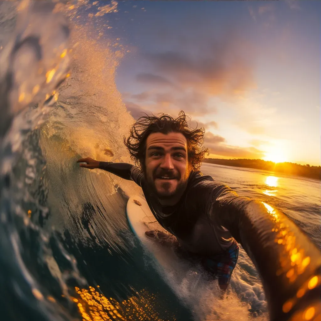 Surfer riding a massive wave at sunset - Image 3