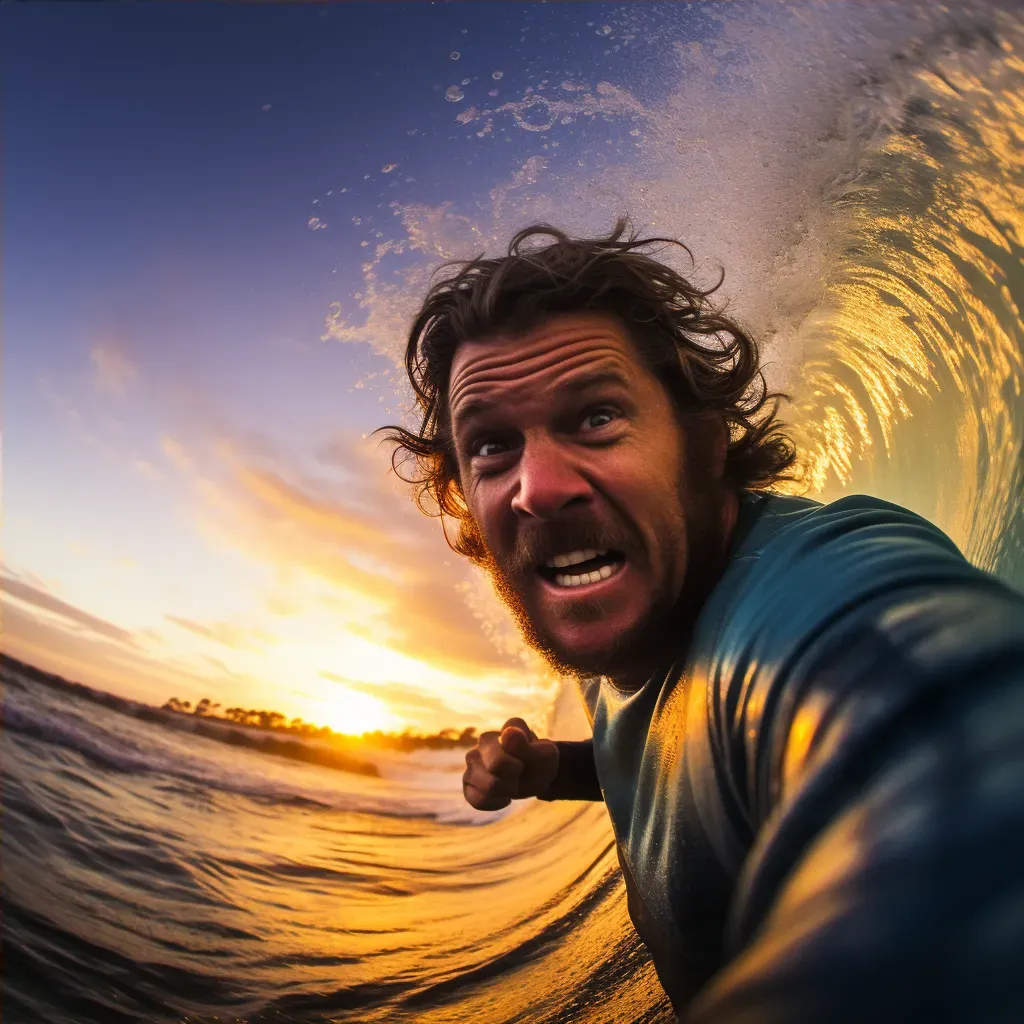 Surfer riding a massive wave at sunset - Image 4