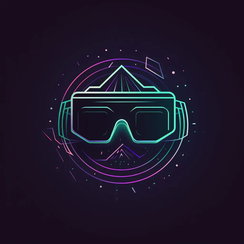 Modern and abstract VR gaming company logo with a stylized headset icon in purple and green - Image 1