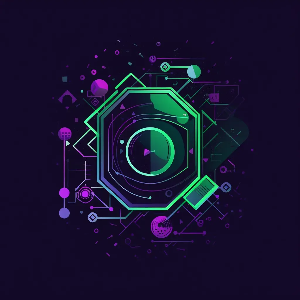 Modern and abstract VR gaming company logo with a stylized headset icon in purple and green - Image 4