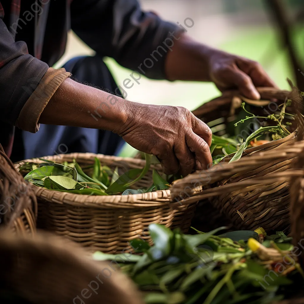 Artisan selecting natural materials for weaving - Image 2