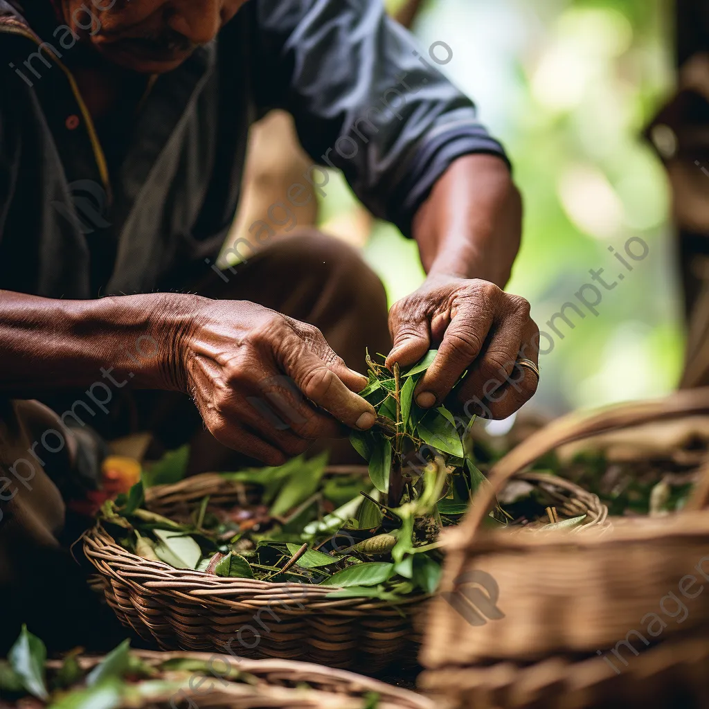 Artisan selecting natural materials for weaving - Image 3