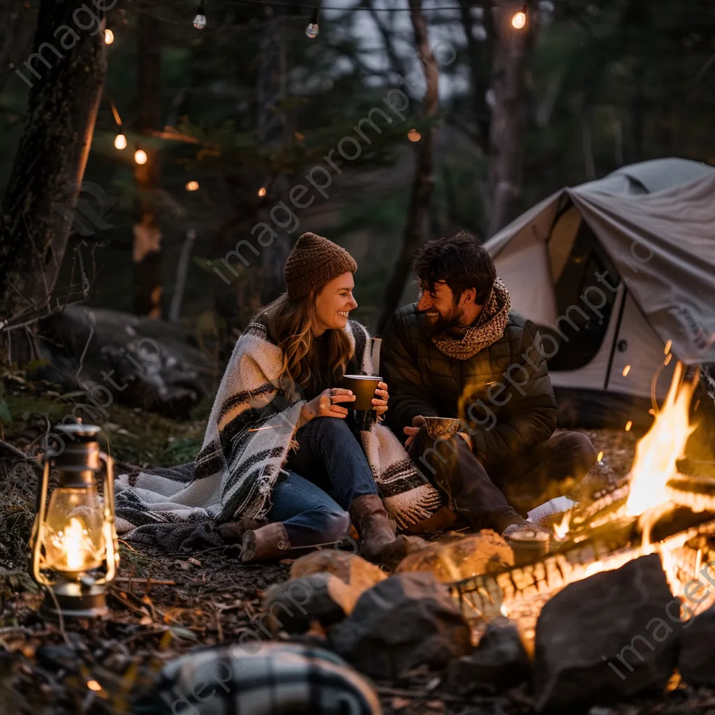 Couple enjoying drinks by a cozy bonfire - Image 1