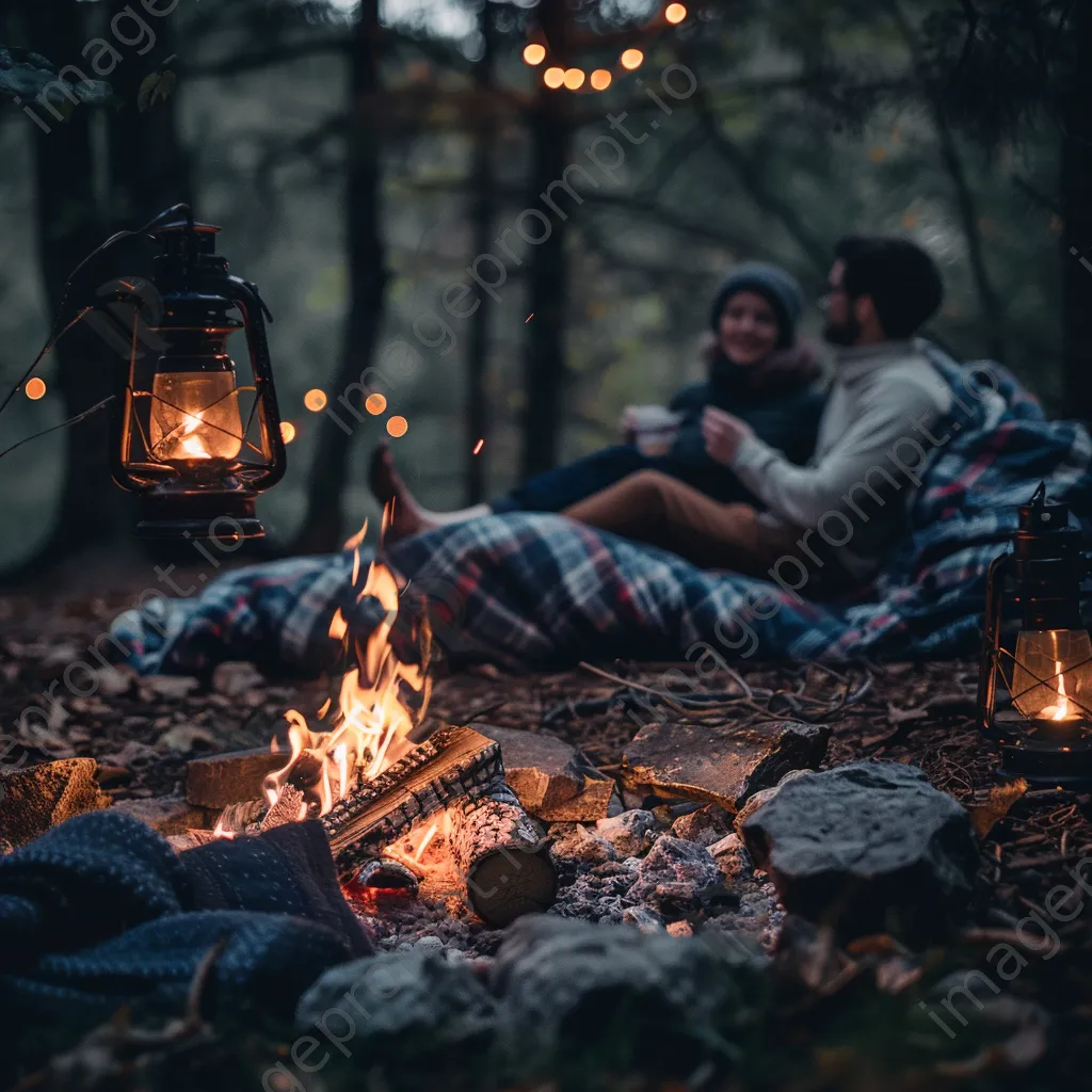 Couple enjoying drinks by a cozy bonfire - Image 2