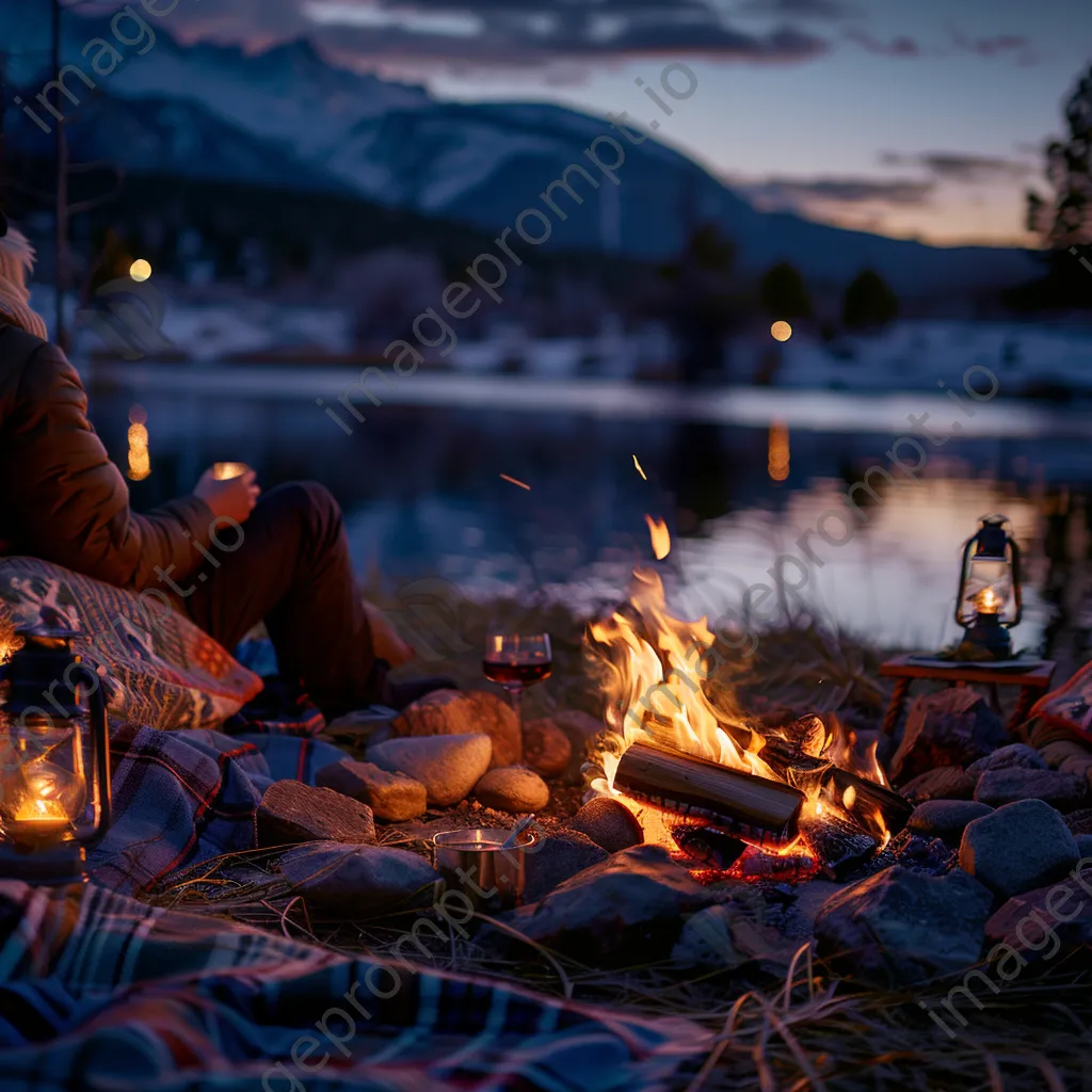 Couple enjoying drinks by a cozy bonfire - Image 3