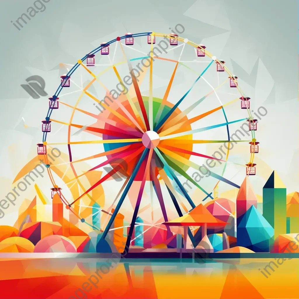 Colorful low poly artwork of a carnival scene with a Ferris wheel - Image 1