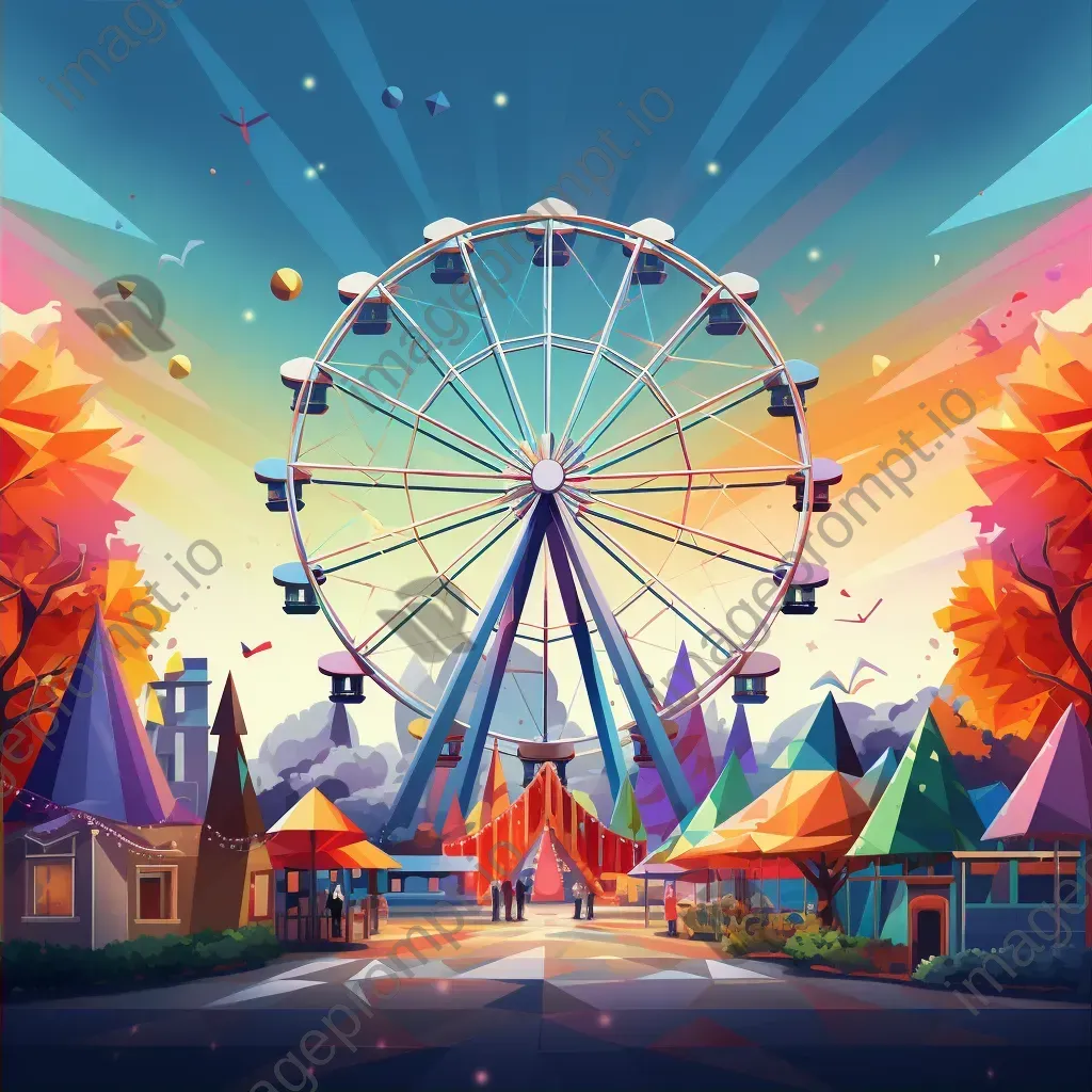 Colorful low poly artwork of a carnival scene with a Ferris wheel - Image 2