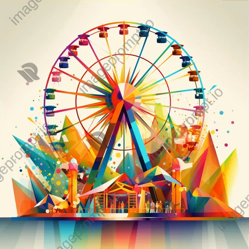 Colorful low poly artwork of a carnival scene with a Ferris wheel - Image 3