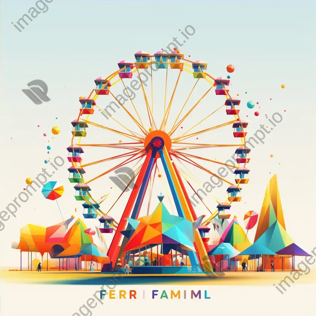 Colorful low poly artwork of a carnival scene with a Ferris wheel - Image 4