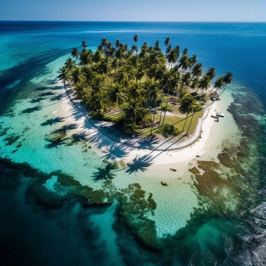 Aerial view of tropical island with palm trees and blue waters - Image 1