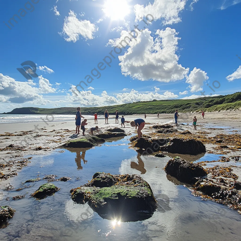 Children exploring rock pools discovering sea creatures - Image 1