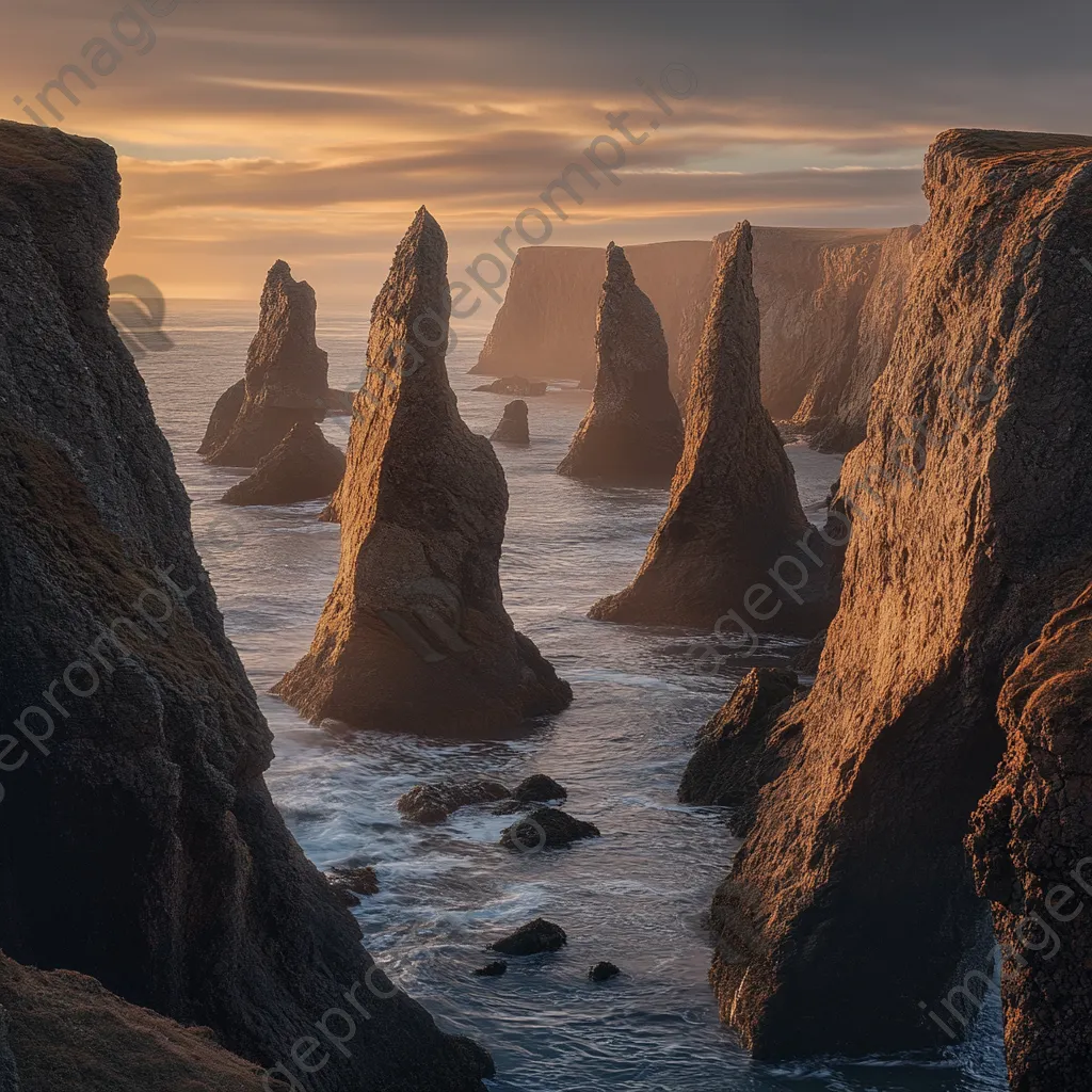 Coastal sea stacks illuminated by sunrise - Image 2