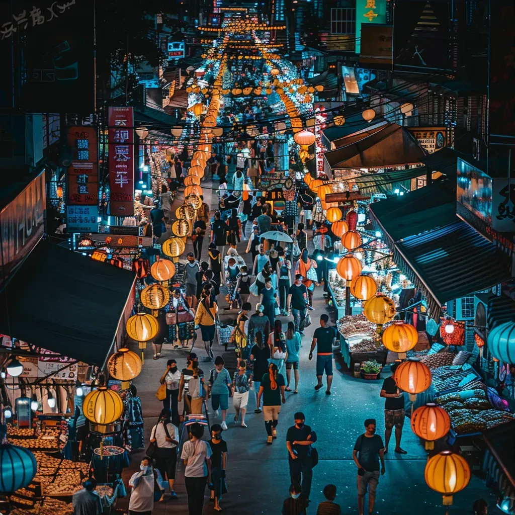 Bustling urban night market with colorful stalls and vibrant crowds - Image 3