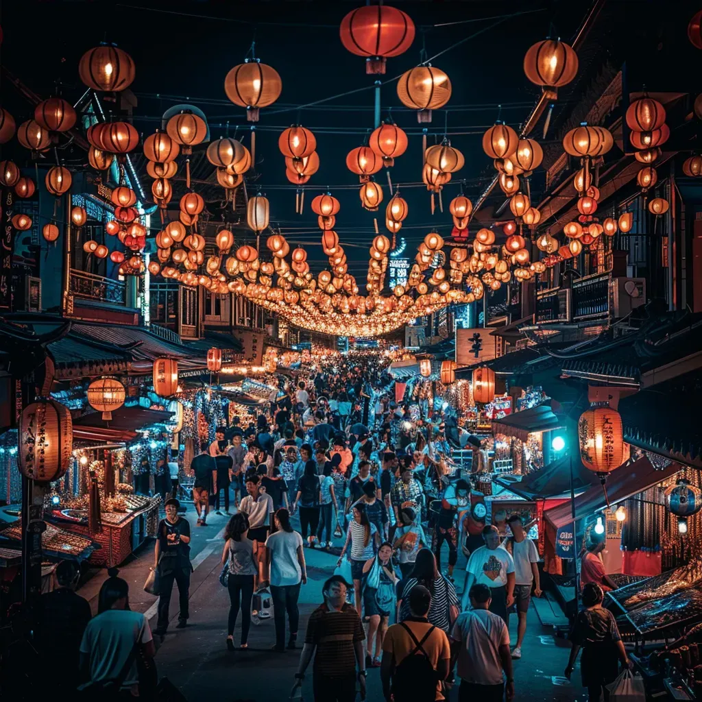 Bustling urban night market with colorful stalls and vibrant crowds - Image 4