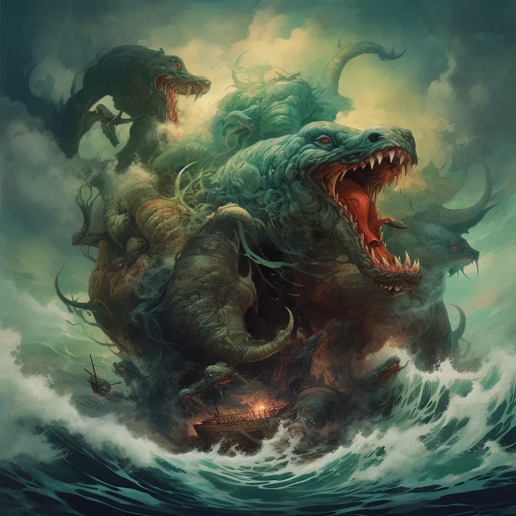 Mythical sea monster emerging from turbulent waves - Image 2