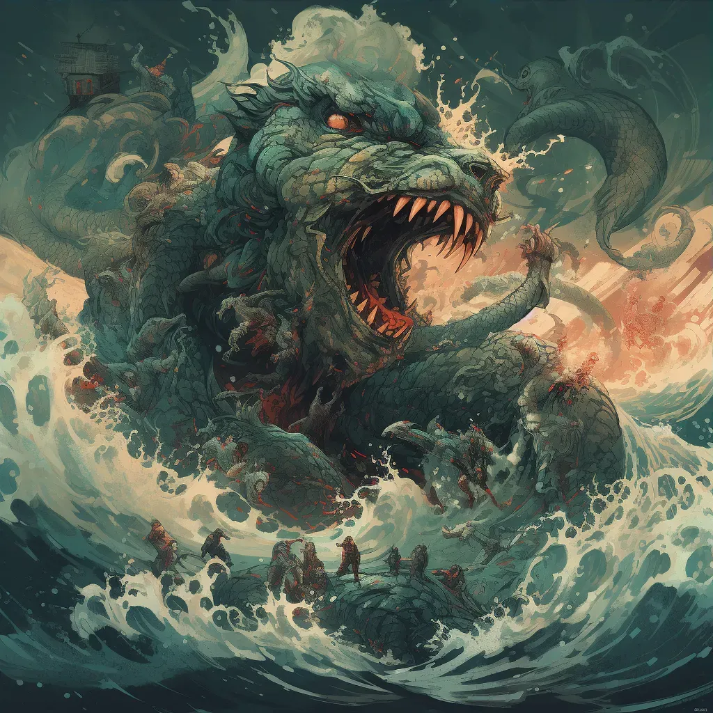 Mythical sea monster emerging from turbulent waves - Image 3