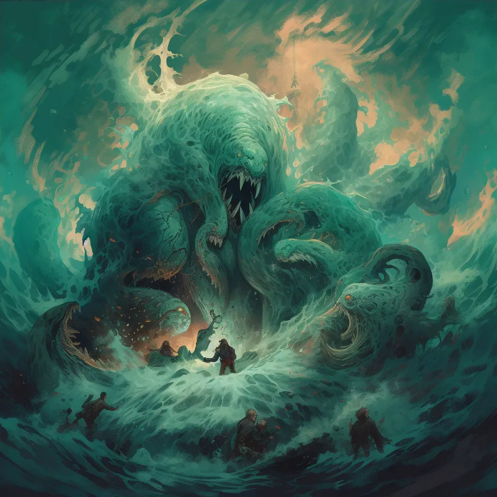 Mythical Sea Monster Breaking Through Turbulent Waves