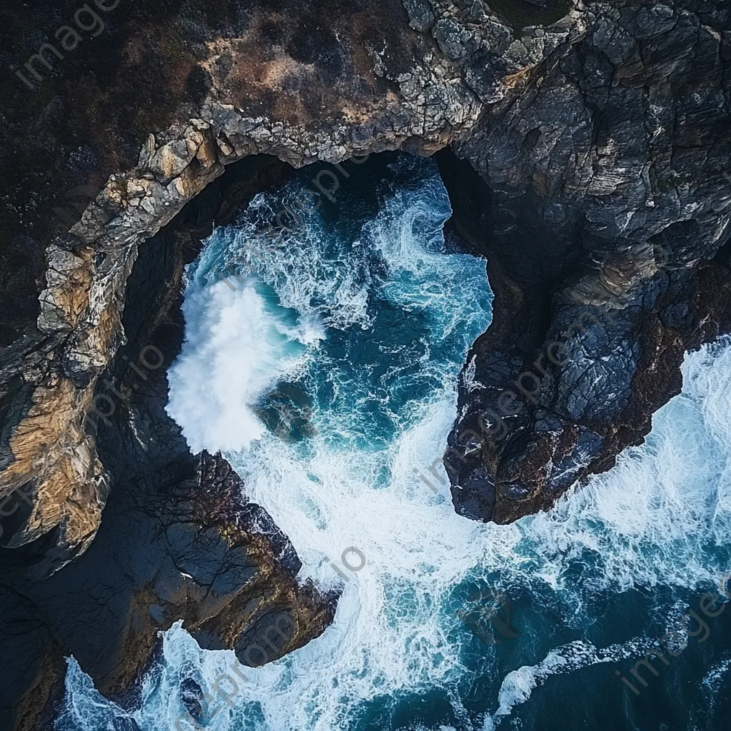 Aerial view of coastal rock arch - Image 1