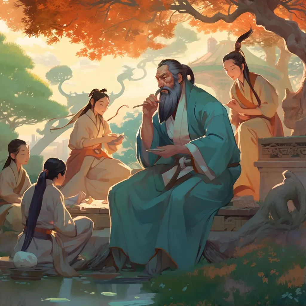 Confucius teaching wisdom in Chinese gardens - Image 1