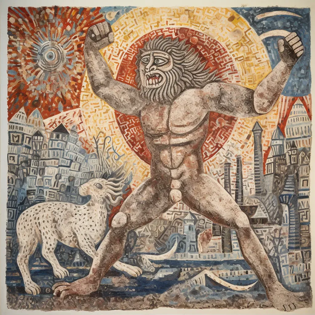 Mythological hero wrestling lion in image prompt - Image 2