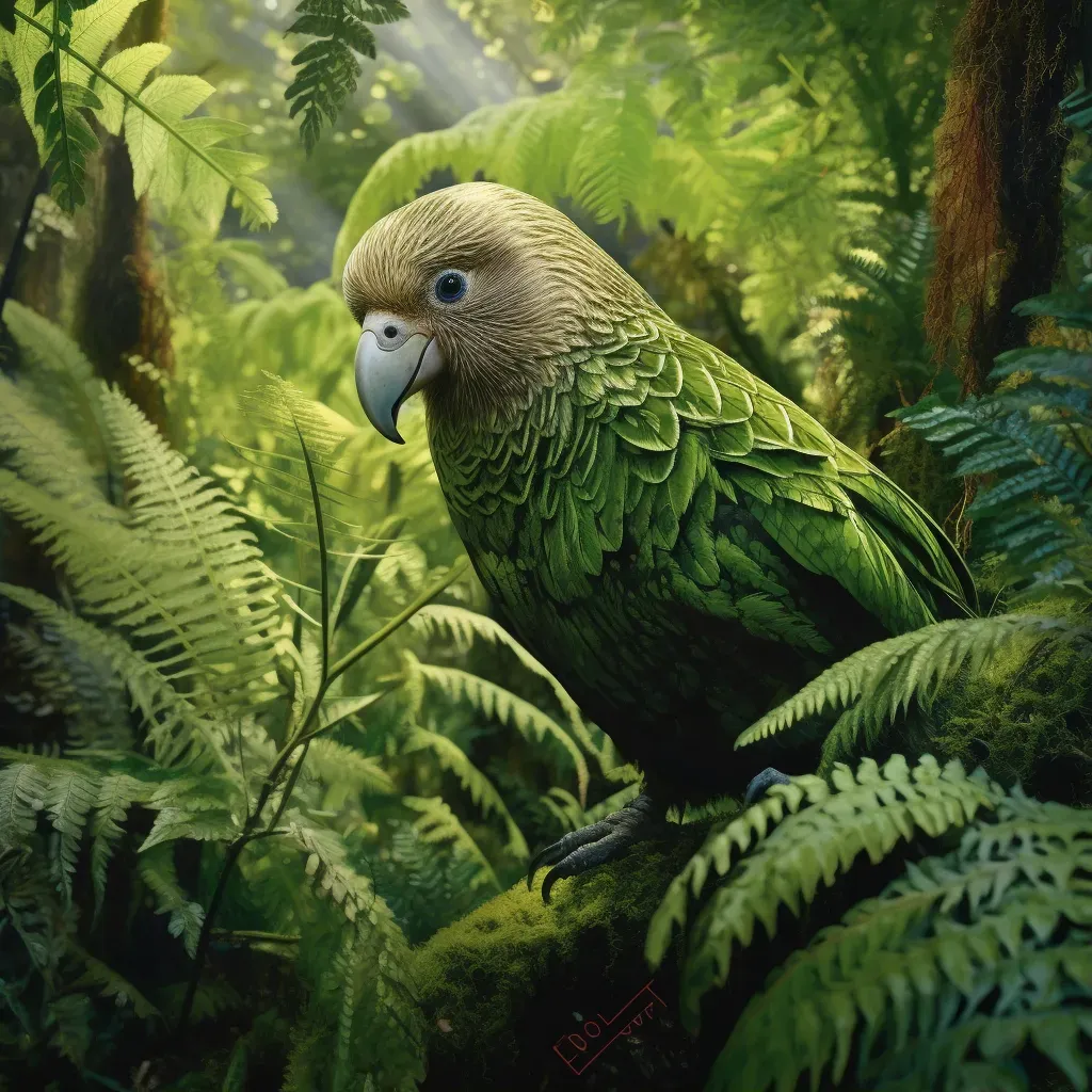 Image of a critically endangered Kakapo bird in the forests of New Zealand - Image 1