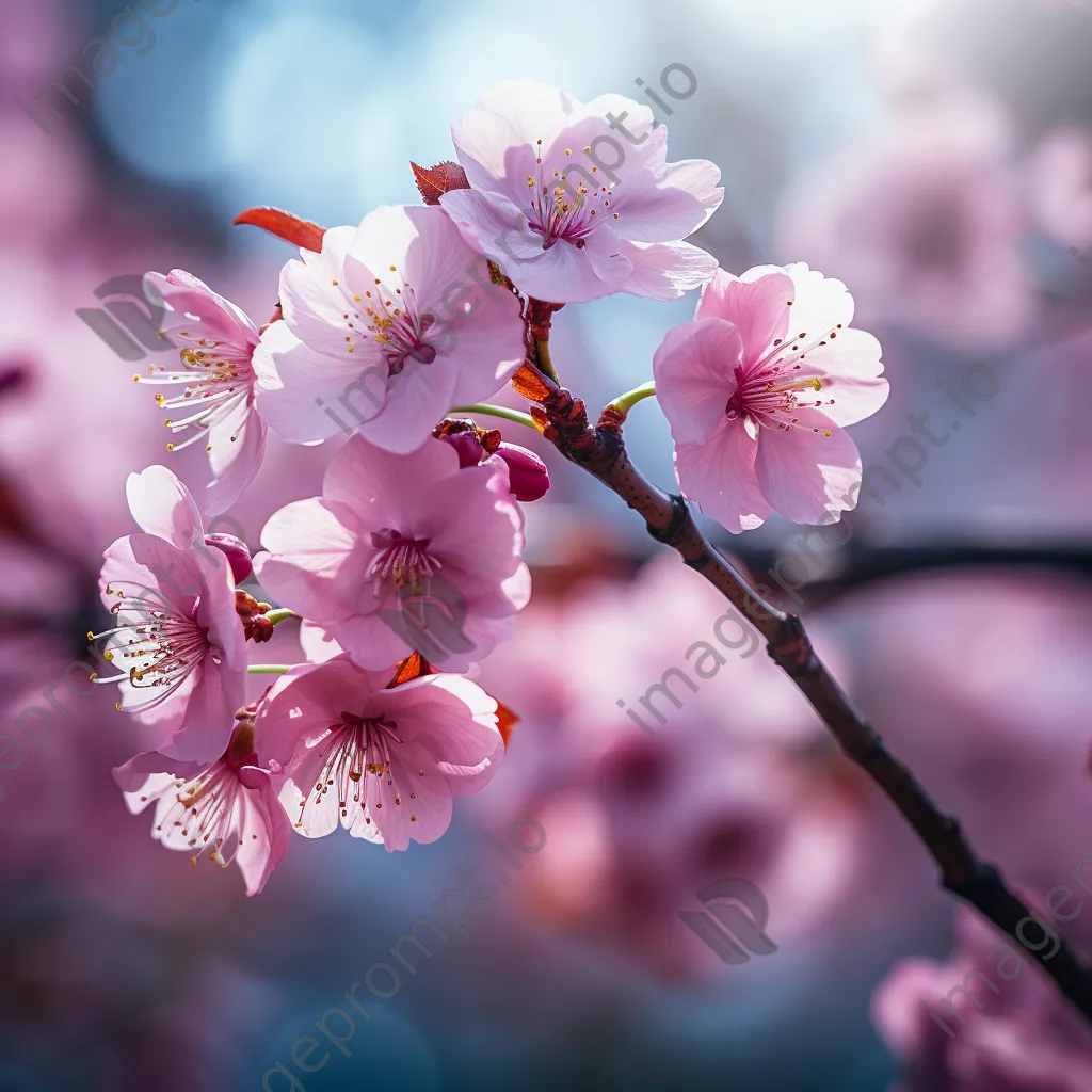 Close-up of pink cherry blossoms against a blurred background - Image 1