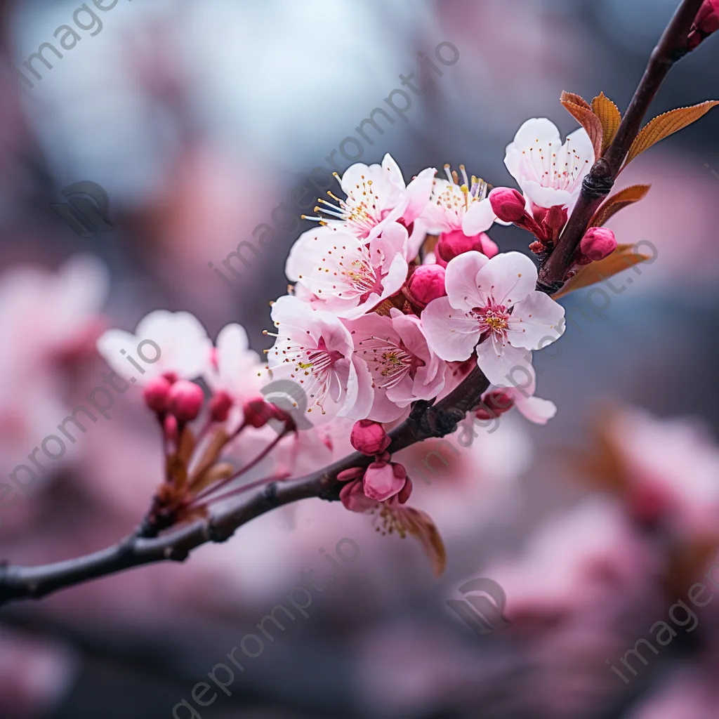 Close-up of pink cherry blossoms against a blurred background - Image 2