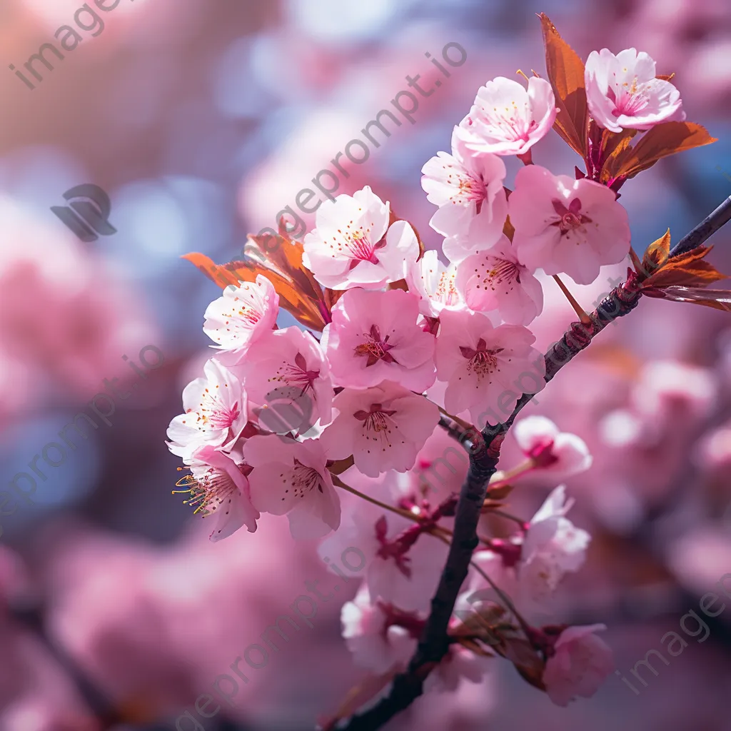 Close-up of pink cherry blossoms against a blurred background - Image 3