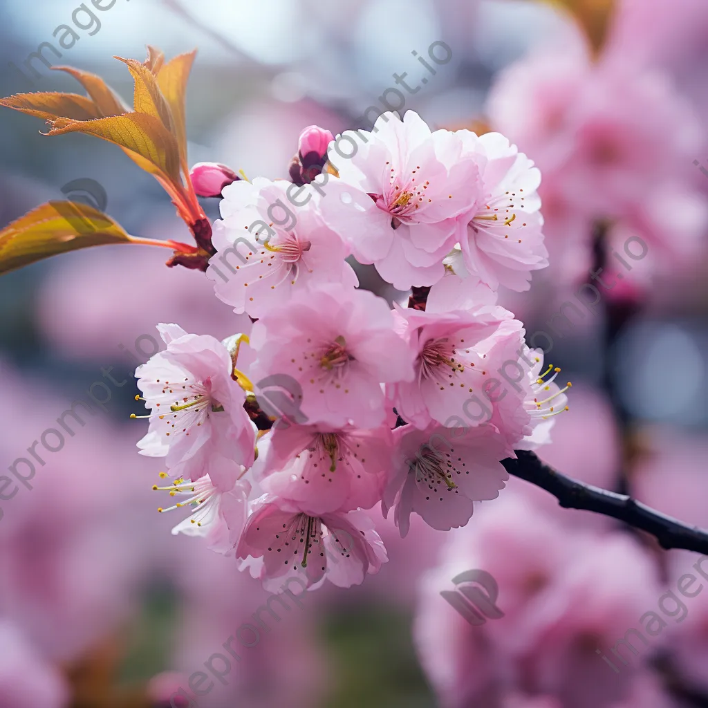 Close-up of pink cherry blossoms against a blurred background - Image 4