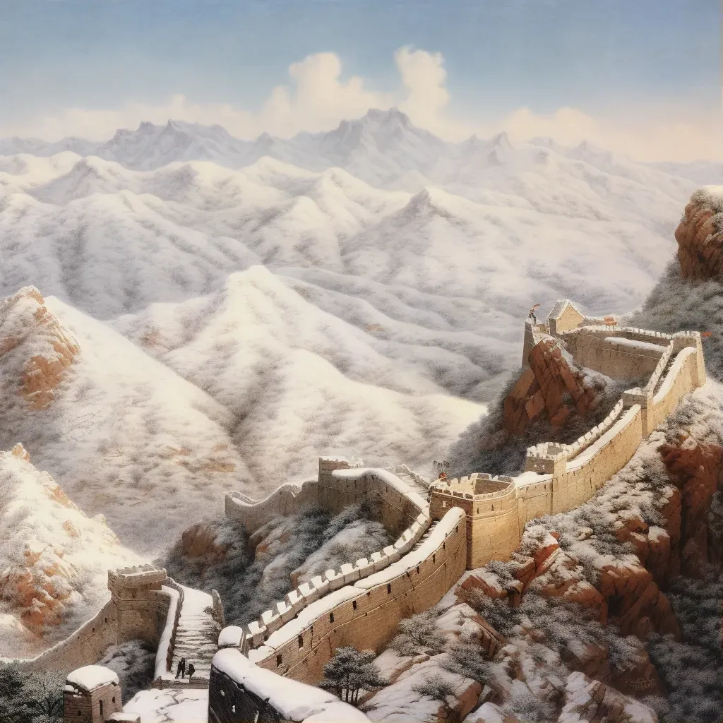 Majestic Great Wall of China among snowy mountains - Image 1