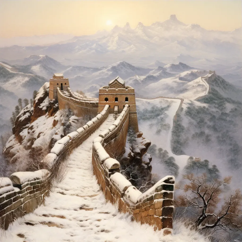 Majestic Great Wall of China among snowy mountains - Image 3