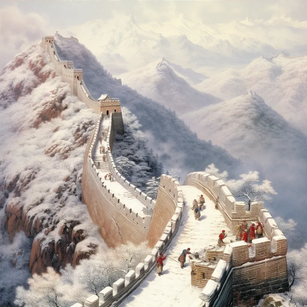 Majestic Great Wall of China among snowy mountains - Image 4